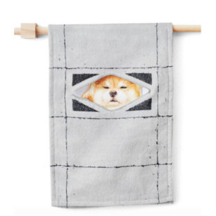 じーっと見てます！すき間からのぞく柴犬タオルの会